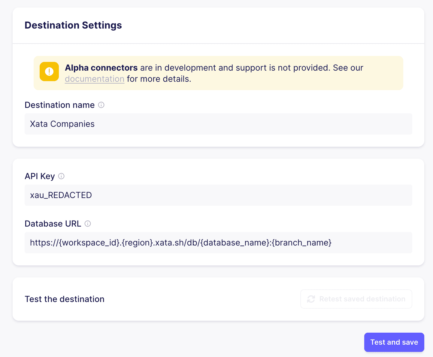 Setup Xata as Destination